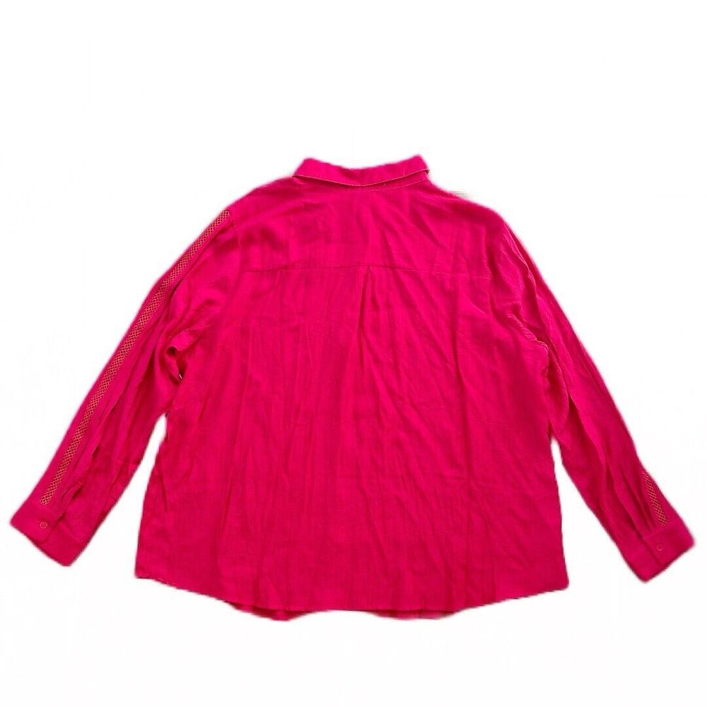 Sweet Rain Women's Pleated Embroidered Long Sleeve Button Down Blouse Fuchsia 3X - Picture 8 of 8